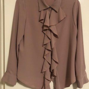 Long Sleeve Mauve Ruffled Blouse - Size M